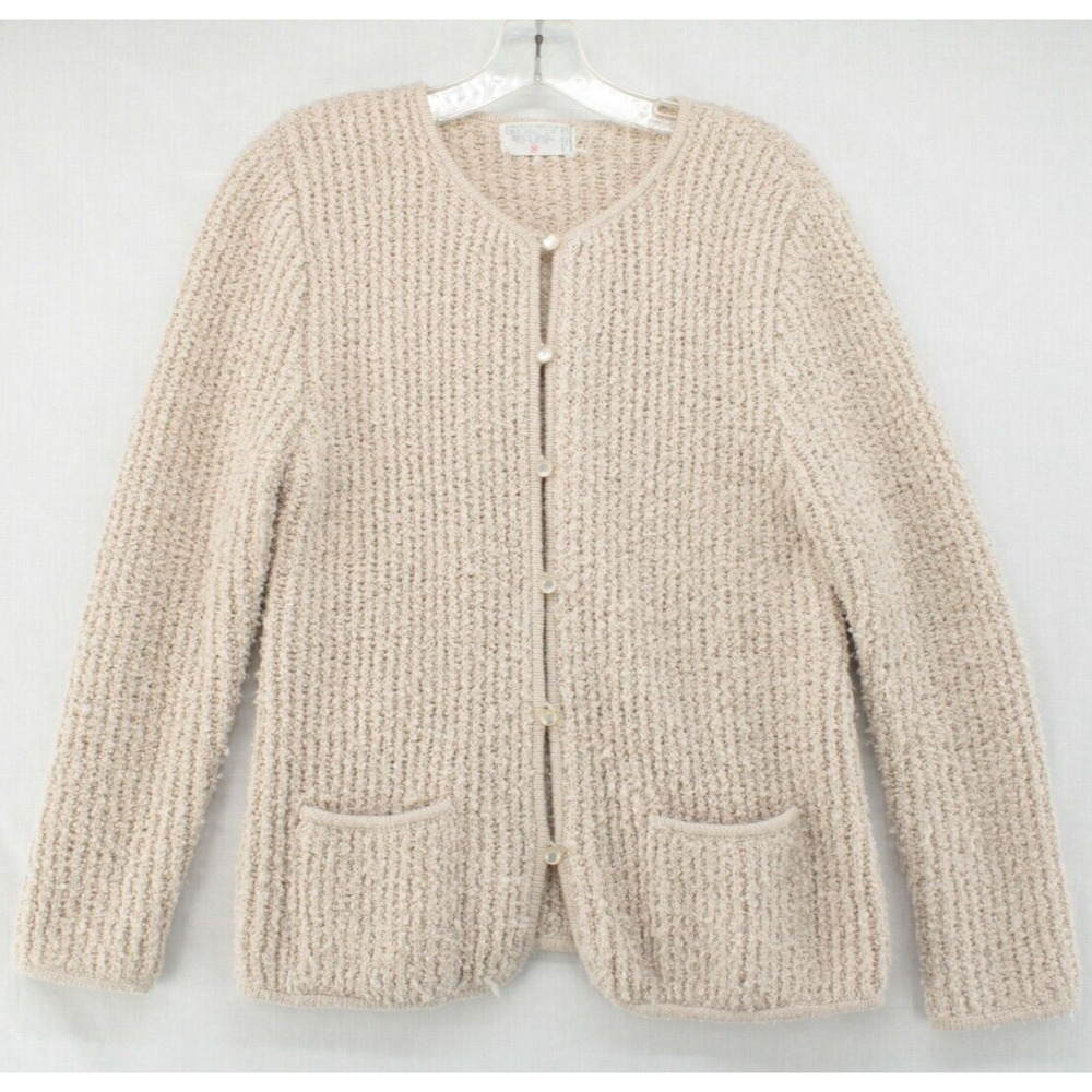 VTG May Co Sweater Cardigan Women's M Beige Boho Buttons Grandmacore Old Money
